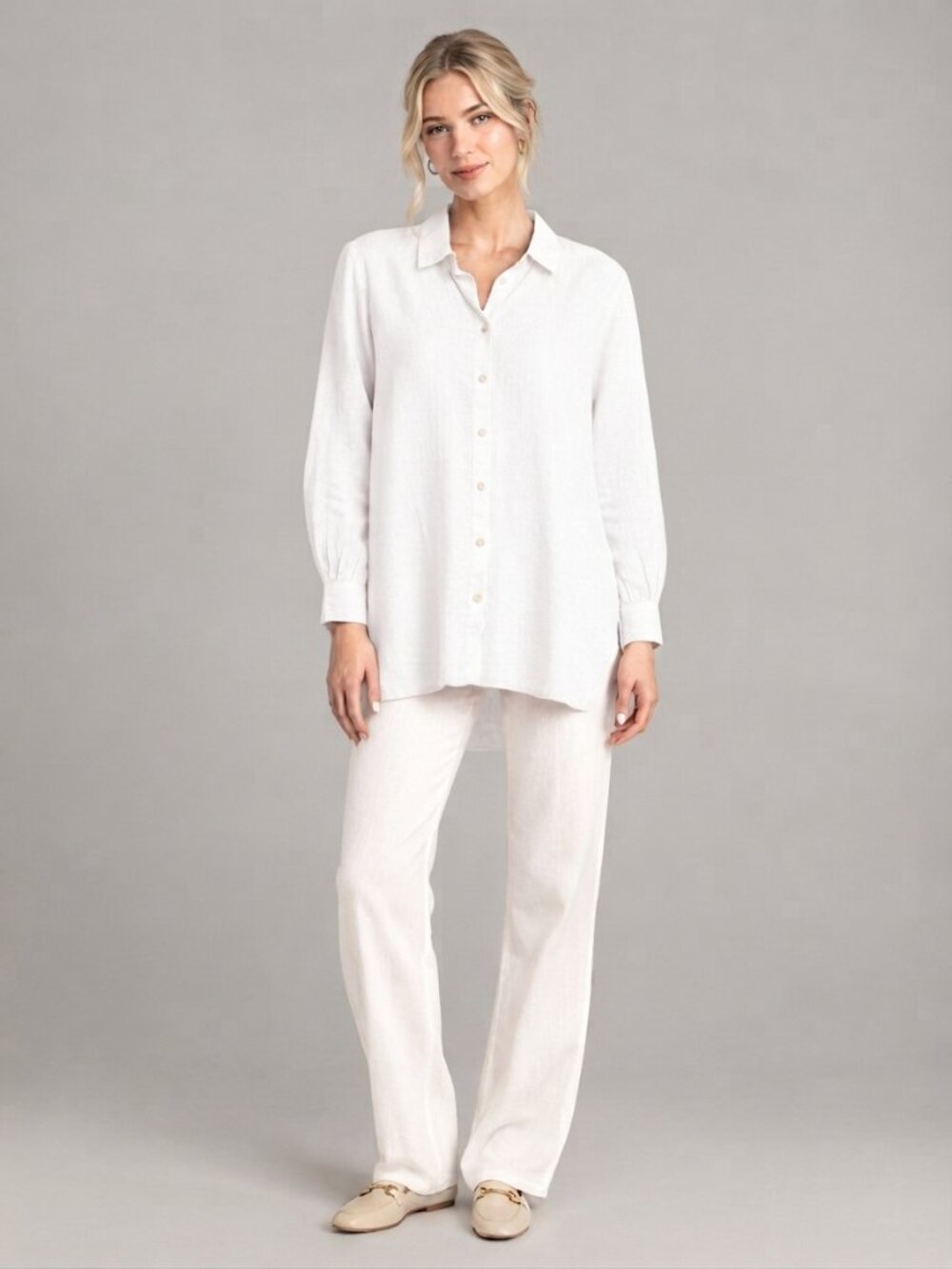 J. Jill Love Linen Button-Down Dress Shirt White 3X #A4581